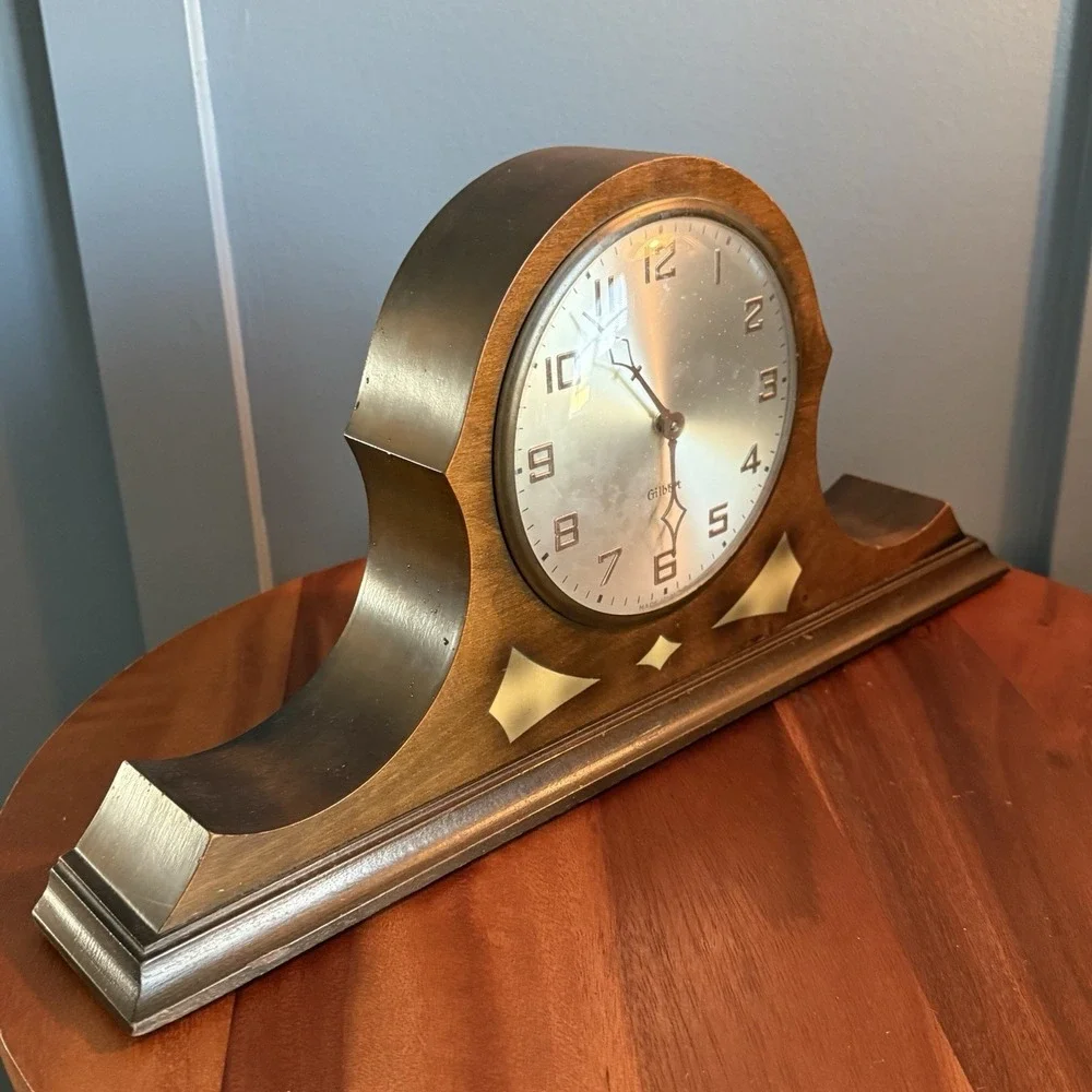 Gilbert Tambour Wooden Mantel Clock Vintage Wind‎ Up Working but Needs Service